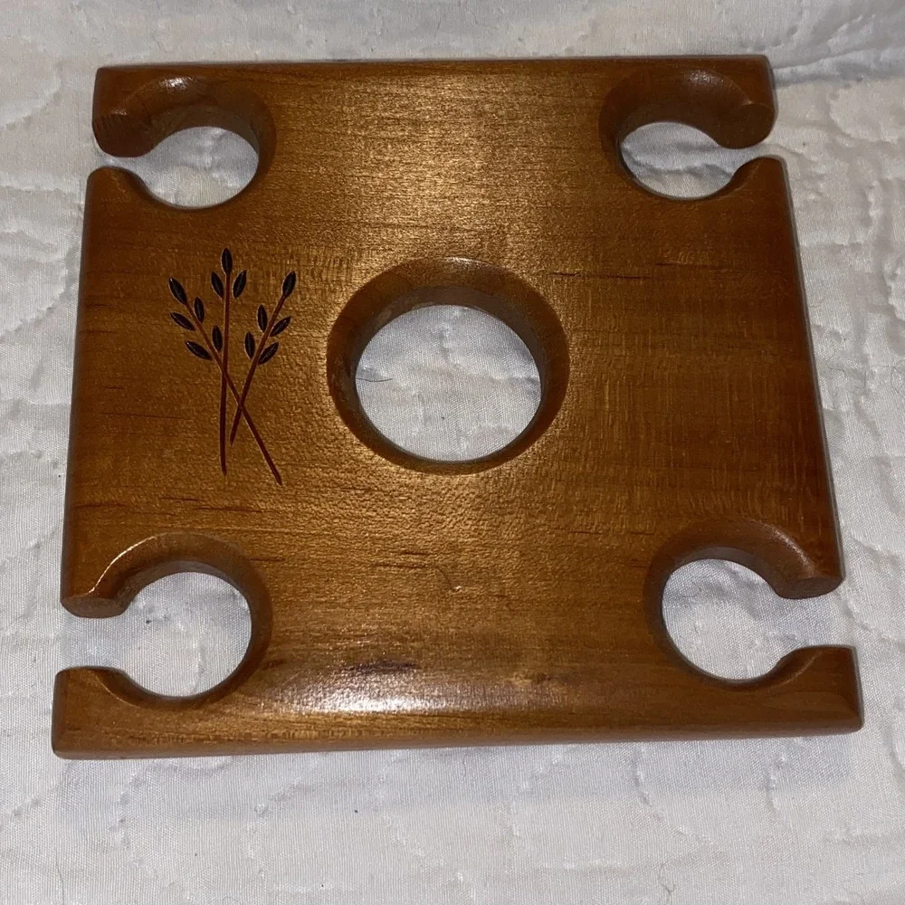 Solid Wood Wine Glass Bottle Holder Over‎ Bottle Stemware  Holds 4 Glasses VTG